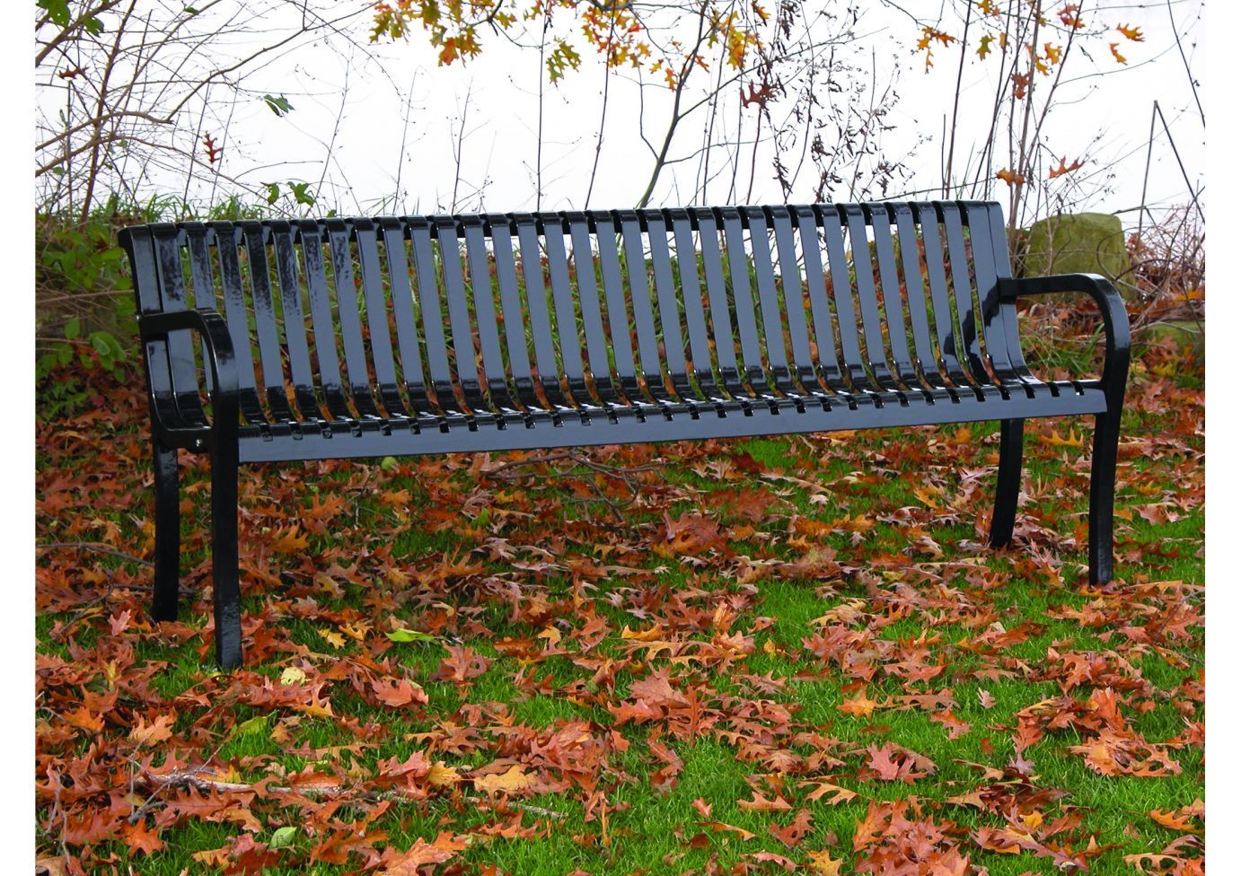 Lexington Perforated Bench with Back | WillyGoat Playground & Park Equipment