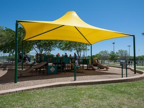 Sahara Roof Shade Structure with 4 Posts and 14' Entry | WillyGoat Parks and Playgrounds