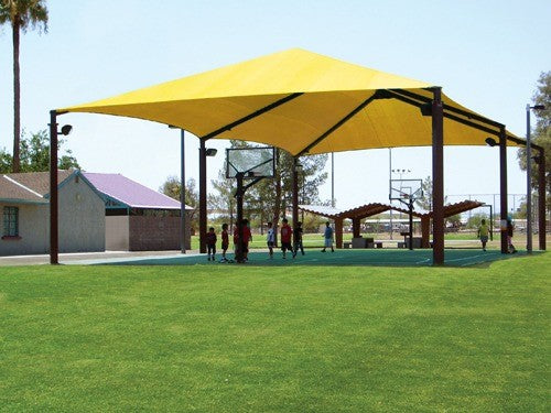 Extended Superspan Hip Roof Shade Structure 6 Posts | WillyGoat.com